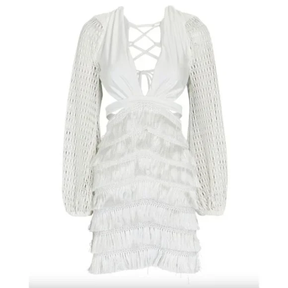 PatBO Cut-out Fringe Mini Dress White Women's Size 2 - Picture 13 of 16